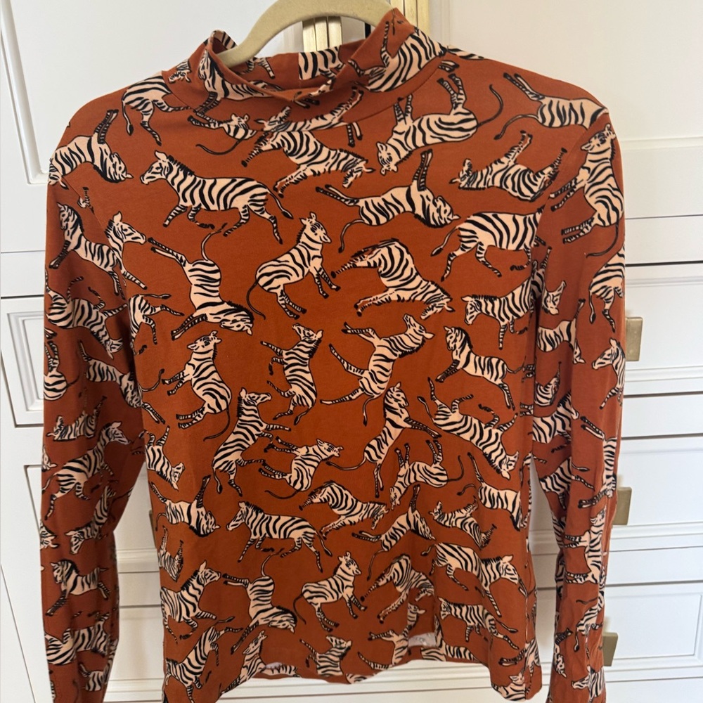 Maeve by Anthropologie long sleeve mock neck top ZEBRAS mustard black small